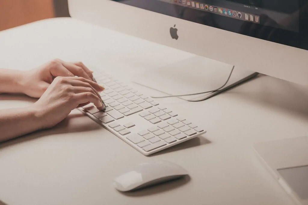 apple, computer, hands