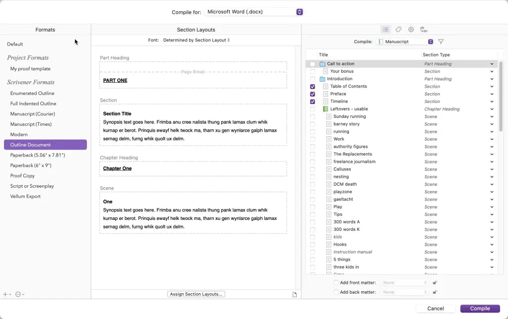 Scrivener compile