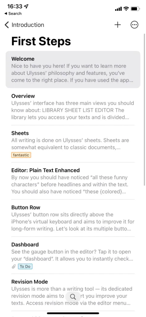 Ulysses cheatsheet iPhone