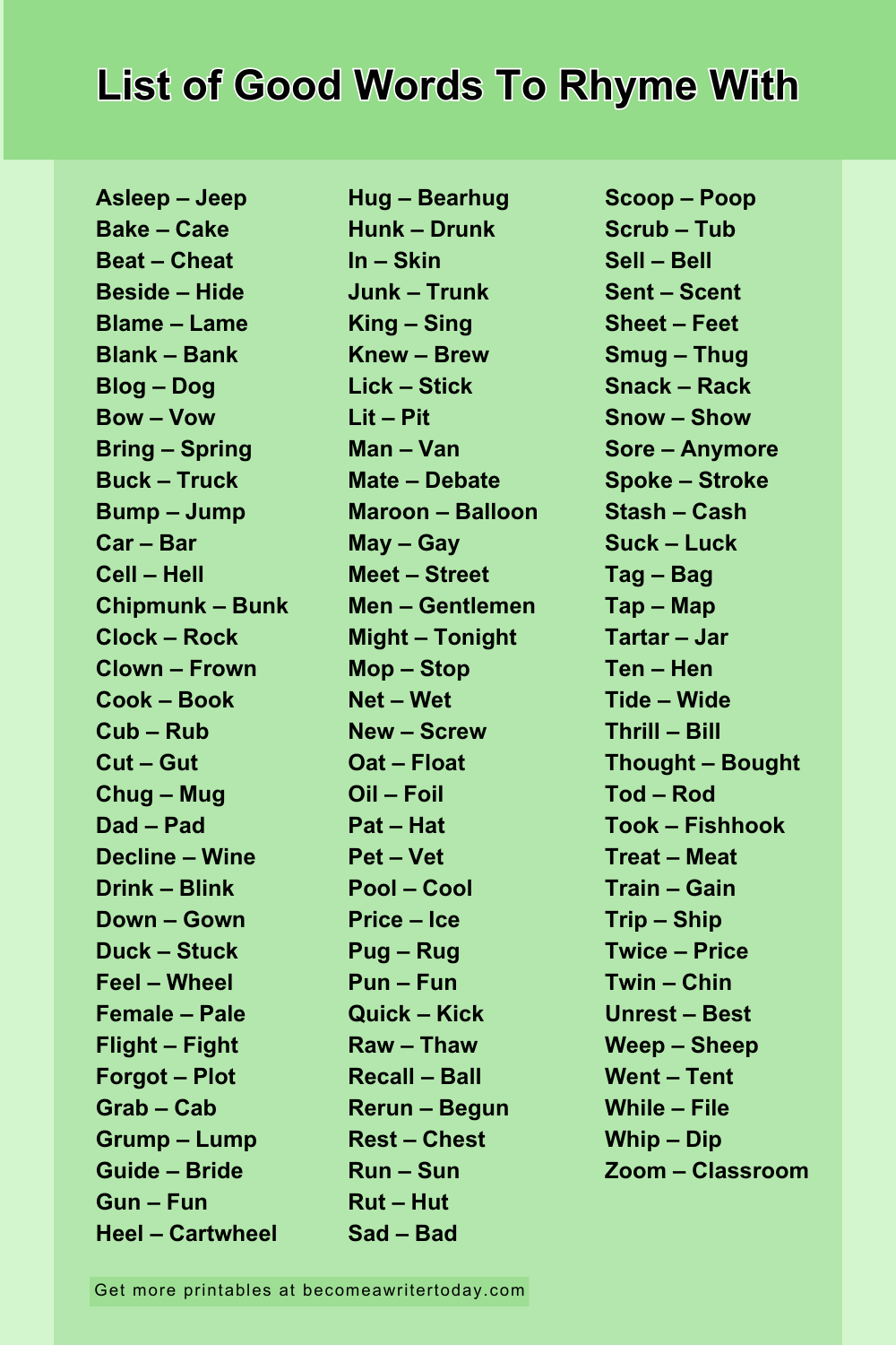 100 Good Words To Rhyme With