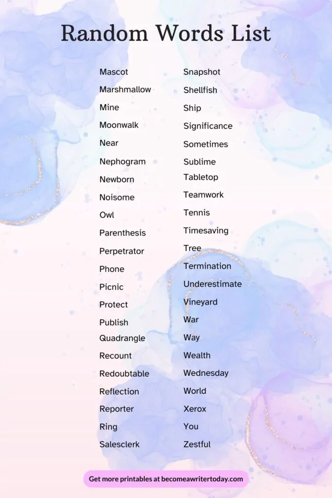 Random words list - Part 2