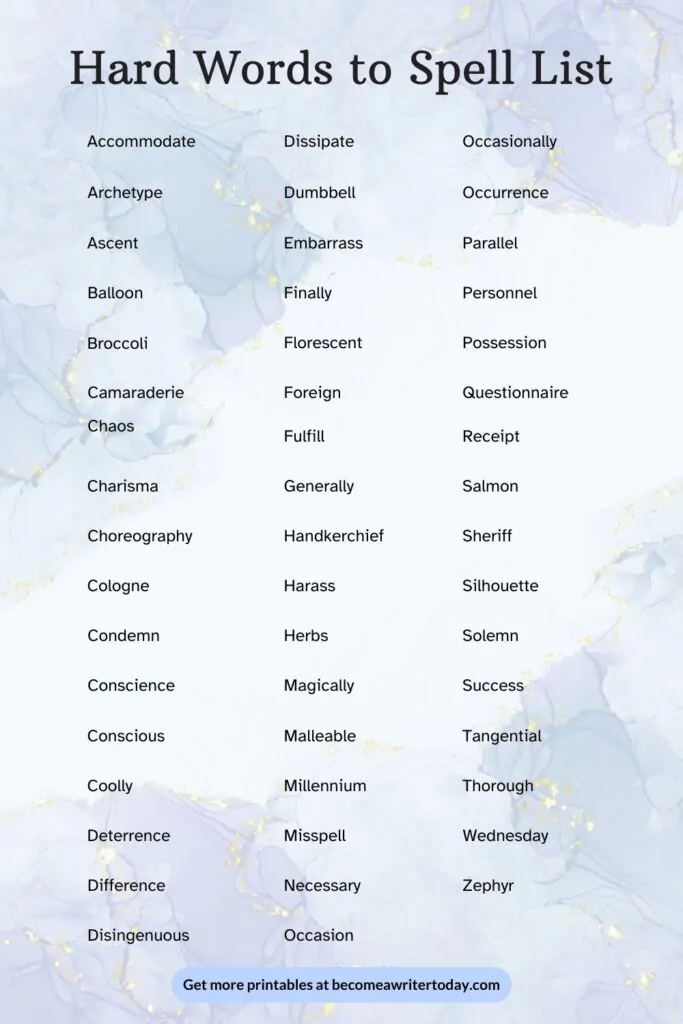 List Of Hard Words To Spell: Top 50 Hard Words