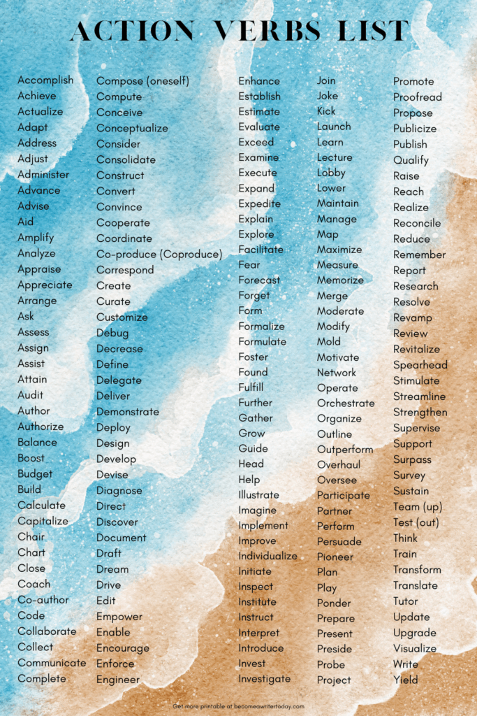 Action verbs list